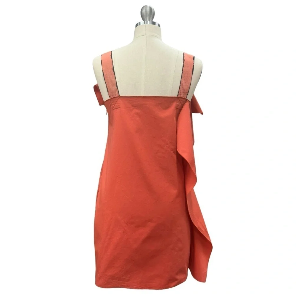 BOTTEGA VENETA Square Neck Dress Mini Size 40/S Orange Sleeveless Ruffled Italy - Picture 2 of 16